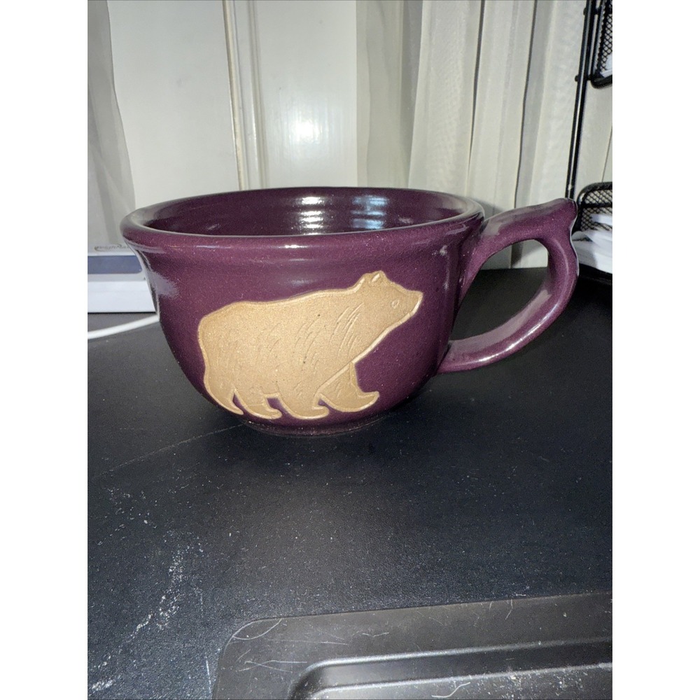 Earthenware Pottery Hand painted Large Burgundy And Noโ Glaze Bear Soup Mug 4836